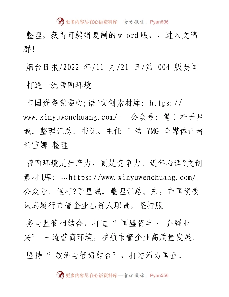 .11.21市国资委党委书记、主任王浩YMG全媒体记者任雪娜整理：打造一流营商环境.docx_第1页