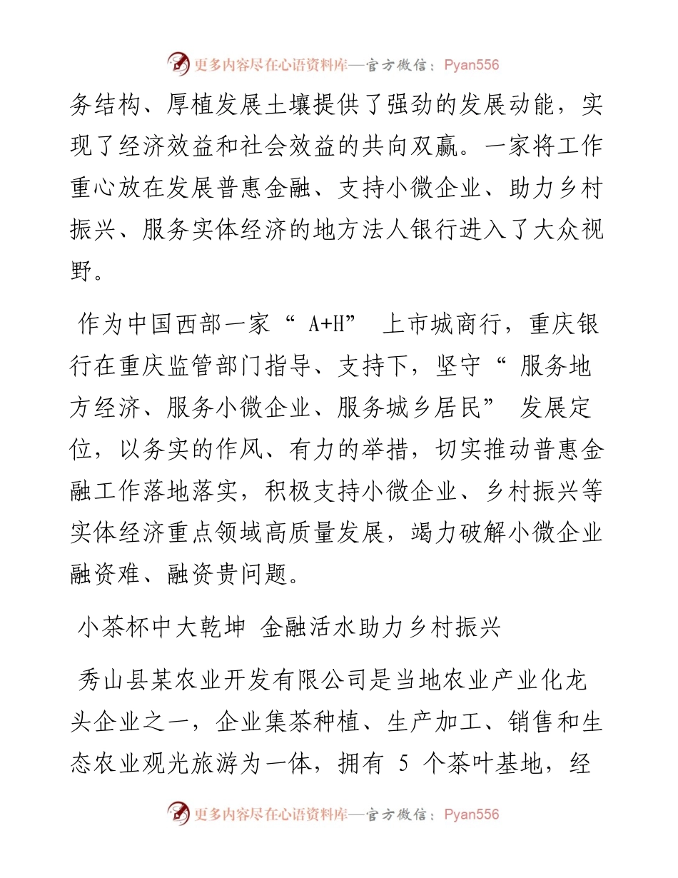 .06.06：重庆银行：打好金融组合拳发力普惠金融贡献国企力量.docx_第2页