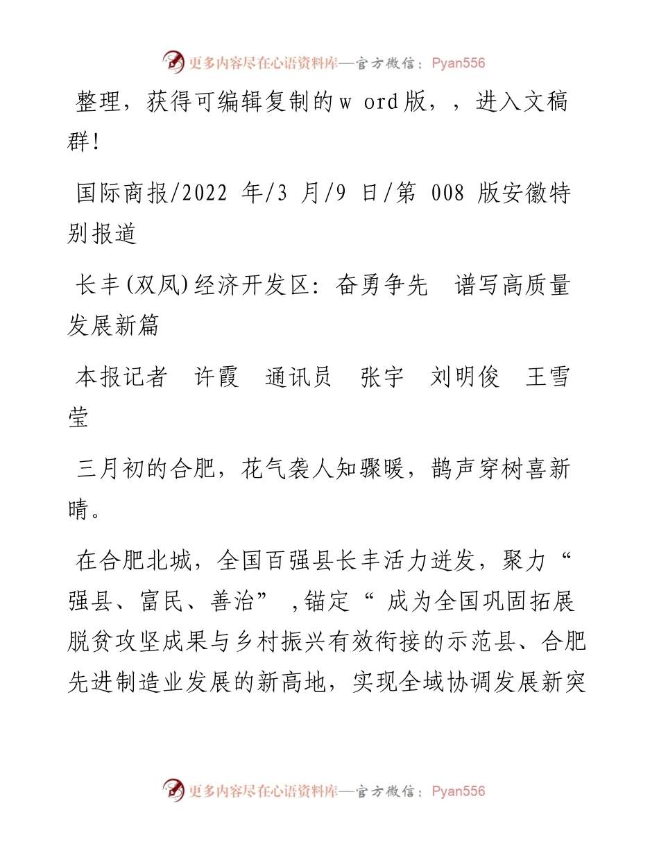 .03.09本报记者许霞通讯员张宇刘明俊王雪莹：长丰(双凤)经济开发区：奋勇争先谱写高质量发展新篇.docx_第1页
