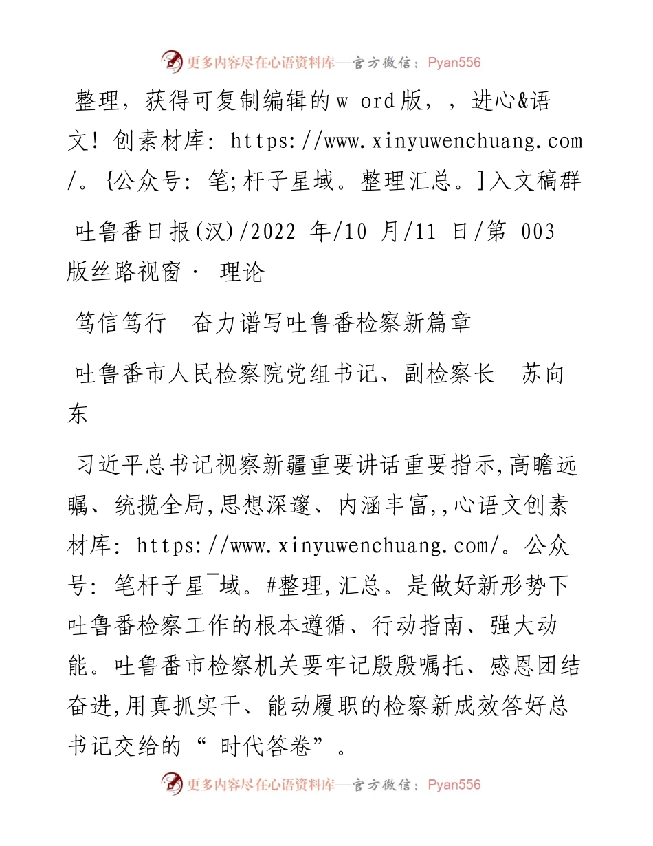 .10.11吐鲁番市人民检察院党组书记、副检察长苏向东：笃信笃行奋力谱写吐鲁番检察新篇章.docx_第1页