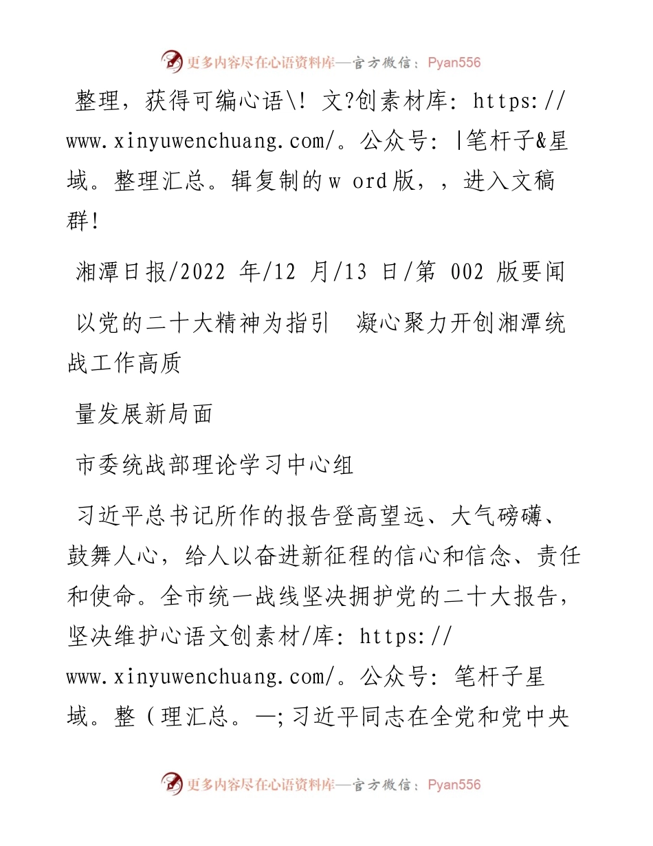 .12.13市委统战部理论学习中心组：以党的二十大精神为指引凝心聚力开创湘潭统战工作高质量发展新局面.docx_第1页