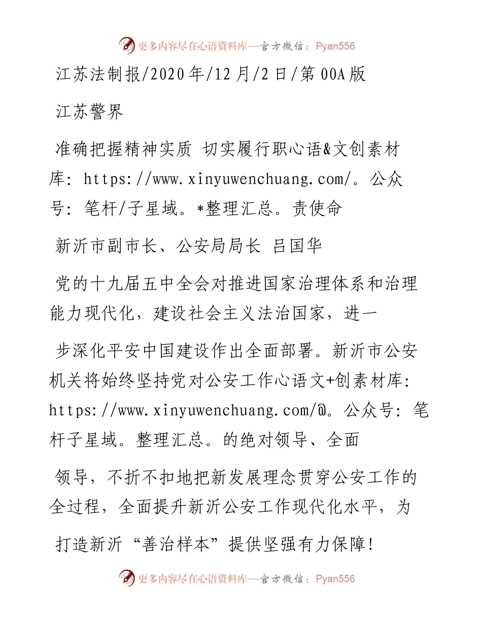 .12.02新沂市副市长、公安局局长吕国华：准确把握精神实质切实履行职责使命.docx_第1页