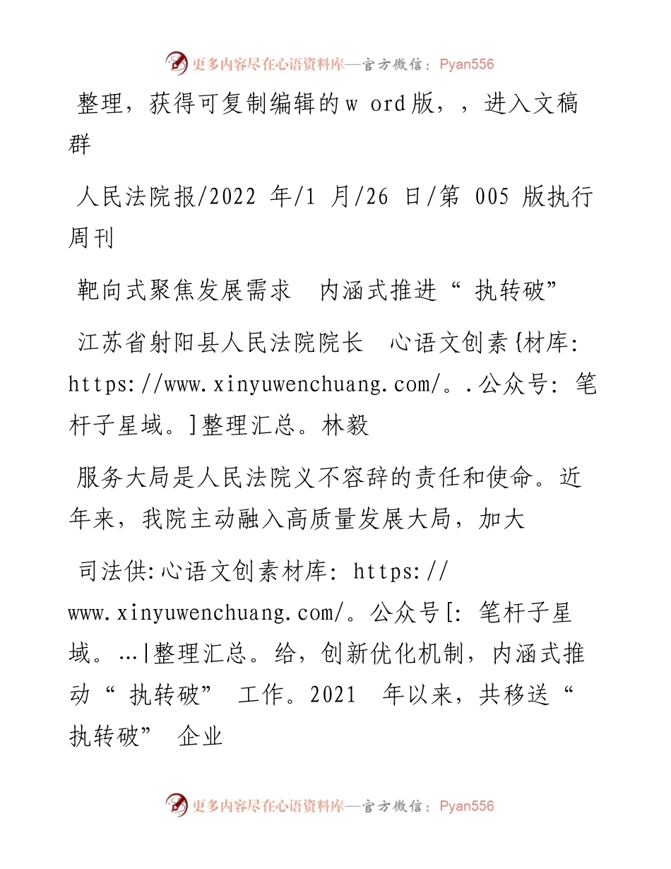 .01.26江苏省射阳县人民法院院长林毅：靶向式聚焦发展需求内涵式推进执转破.docx_第1页