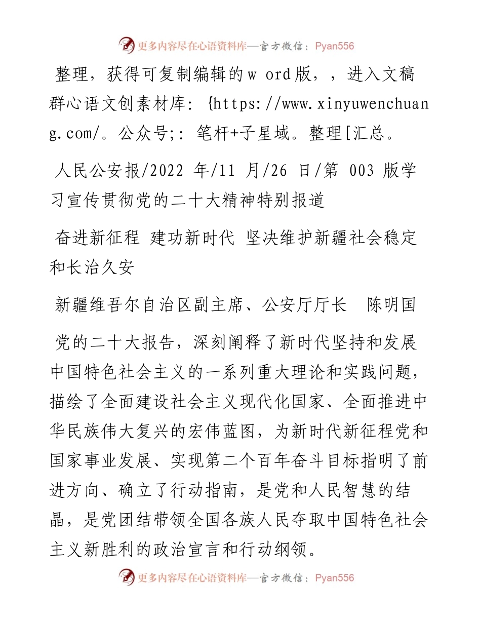 .11.26公安厅厅长陈明国：奋进新征程建功新时代坚决维护新疆社会稳定和长治久安.docx_第1页