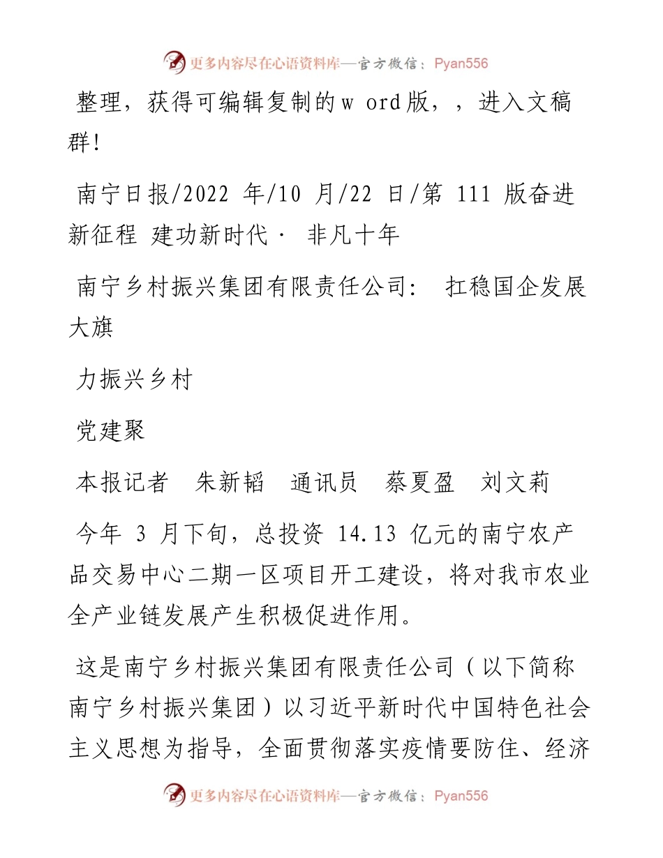 .10.22南宁乡村振兴集团有限责任公司：扛稳国企发展大旗党建聚力振兴乡村.docx_第1页