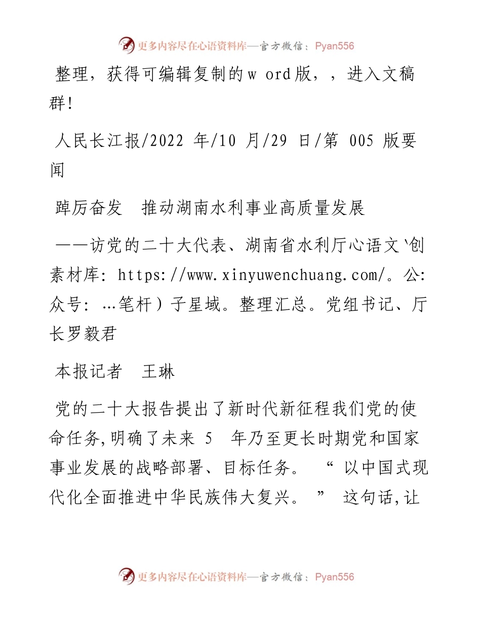 .10.29本报记者王琳：踔厉奋发推动湖南水利事业高质量发展.docx_第1页
