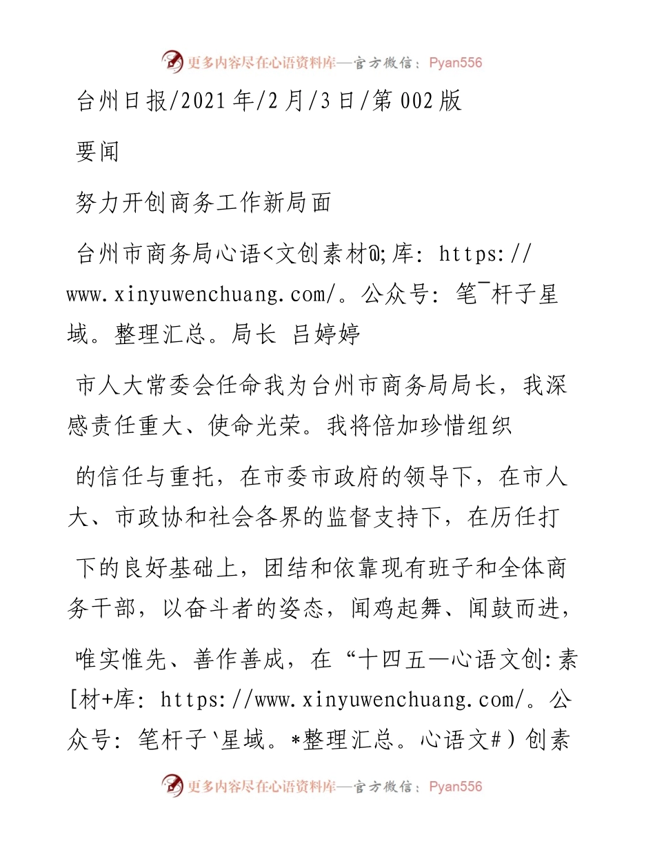 .02.03台州市商务局局长吕婷婷：努力开创商务工作新局面——如椽巨笔1公众号整理.docx_第1页