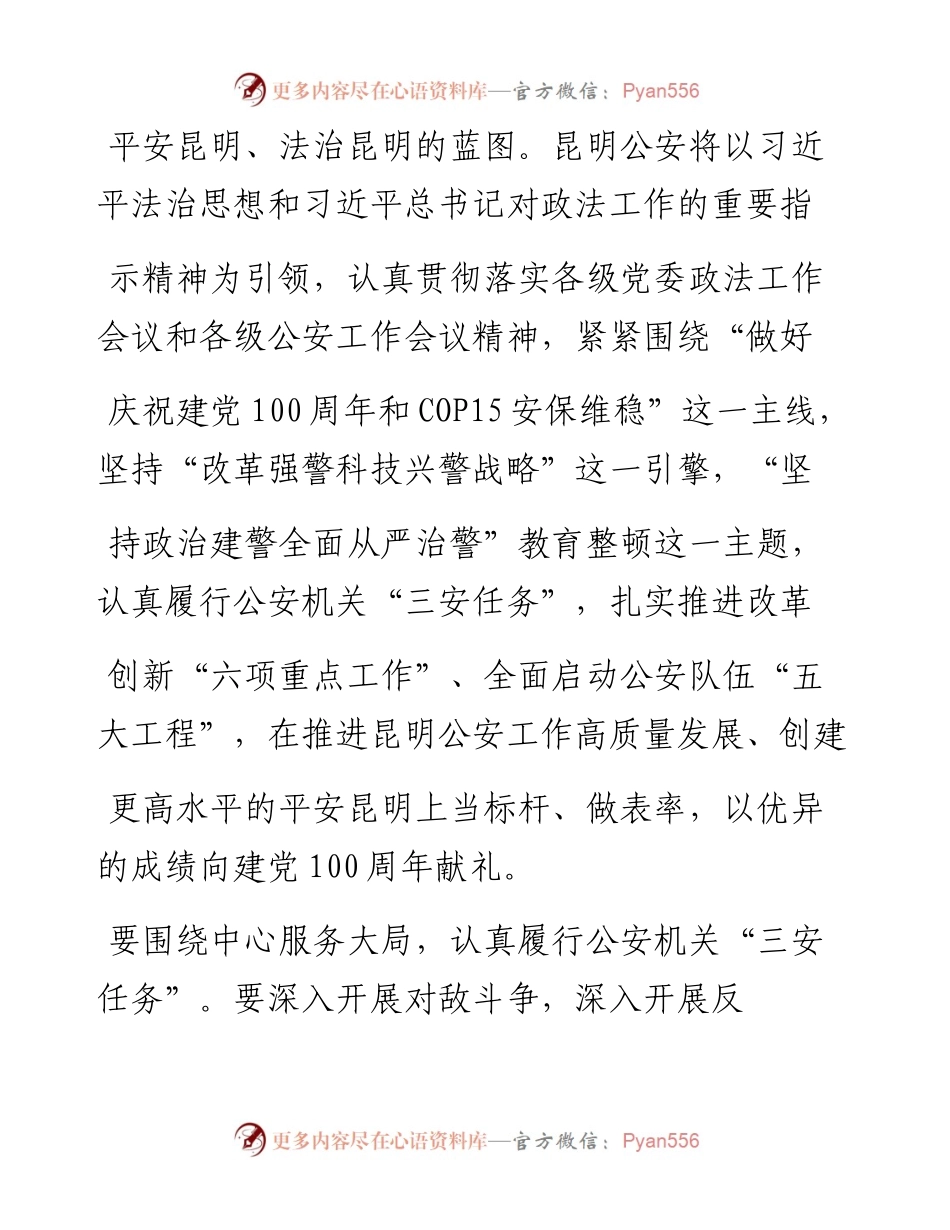 .03.11昆明市副市长市公安局党委书记局长李康平：以优异成绩向建党100周年献礼.docx_第2页