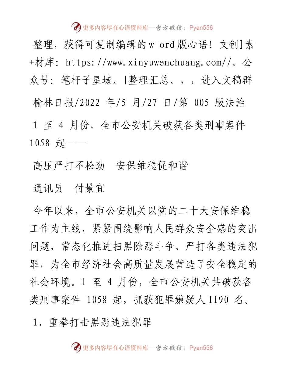 .05.27通讯员付景宜：高压严打不松劲安保维稳促和谐.docx_第1页