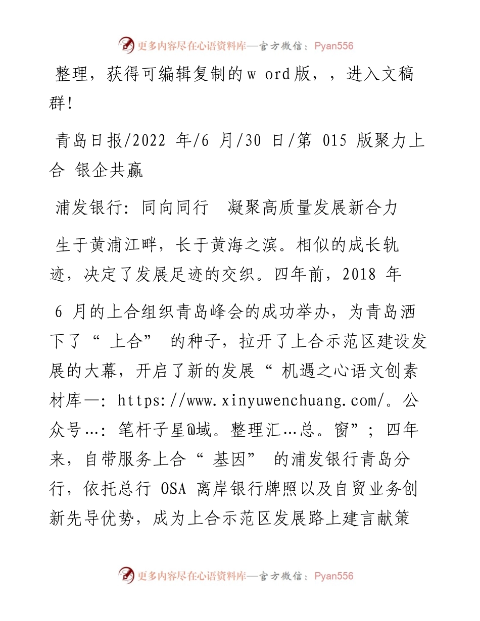 .06.30：浦发银行：同向同行凝聚高质量发展新合力.docx_第1页