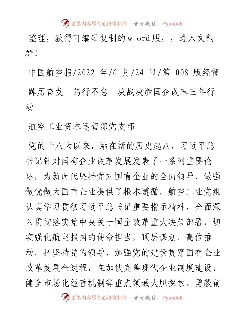 .06.24航空工业资本运营部党支部：踔厉奋发笃行不怠决战决胜国企改革三年行动.docx_第1页