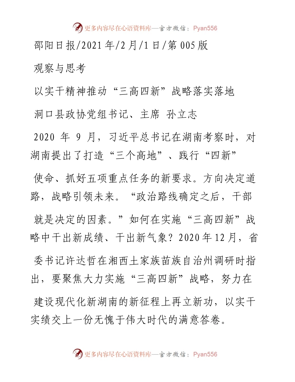 .02.01洞口县政协党组书记、主席孙立志：以实干精神推动三高四新战略落实落地——如椽巨笔1公众号整理.docx_第1页