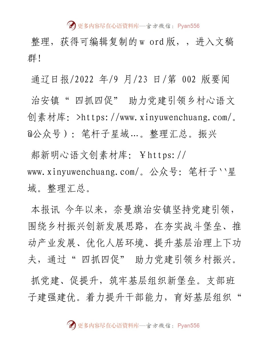 .09.23郝新明：治安镇四抓四促助力党建引领乡村振兴.docx_第1页