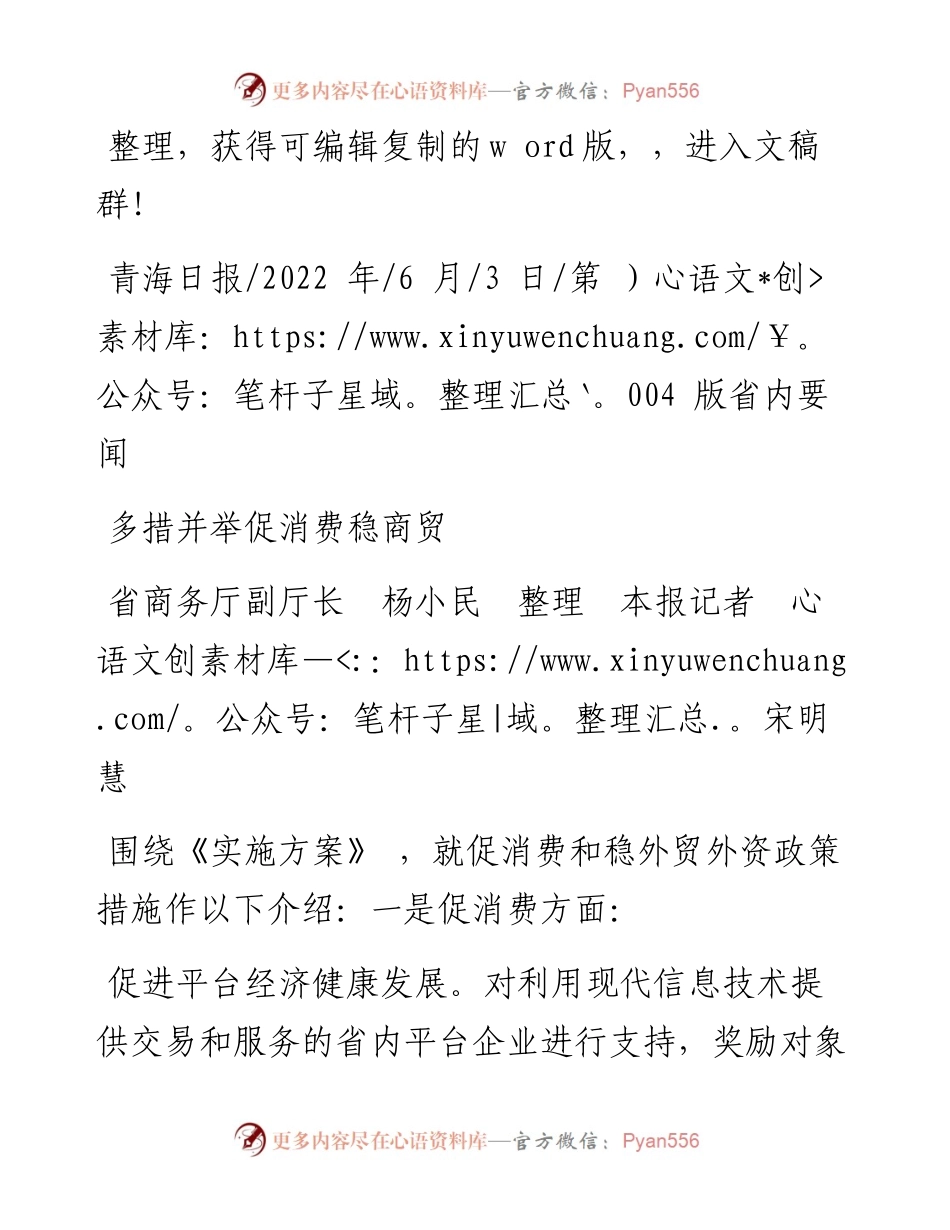 .06.03省商务厅副厅长杨小民整理本报记者宋明慧：多措并举促消费稳商贸.docx_第1页