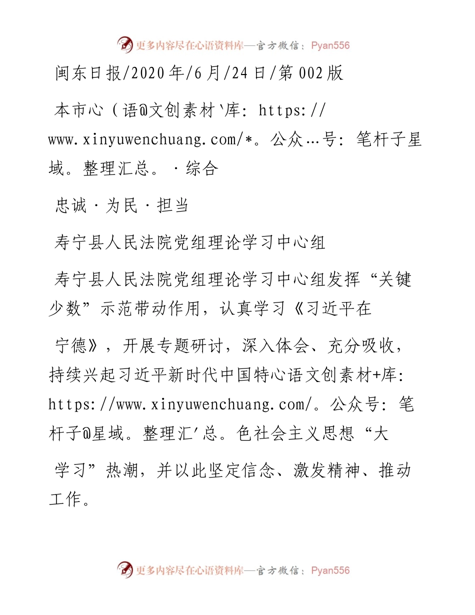 .06.24寿宁县人民法院党组理论学习中心组：忠诚·为民·担当.docx_第1页