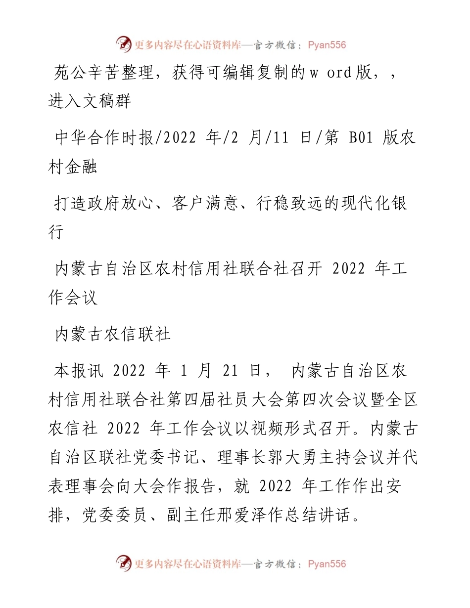.02.11内蒙古农信联社：打造政府放心、客户满意、行稳致远的现代化银行.docx_第1页