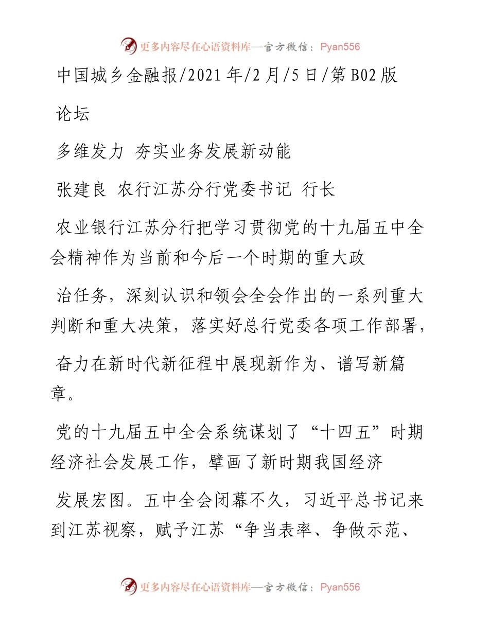 .02.05张建良农行江苏分行党委书记行长：多维发力夯实业务发展新动能——如椽巨笔1公众号整理.docx_第1页