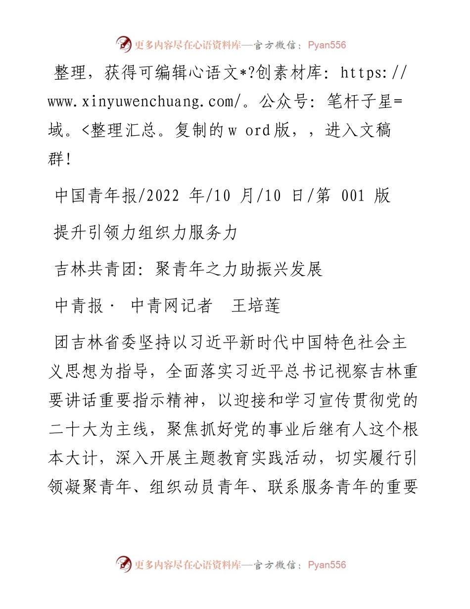 .10.10中青报·中青网记者王培莲：吉林共青团：聚青年之力助振兴发展.docx_第1页
