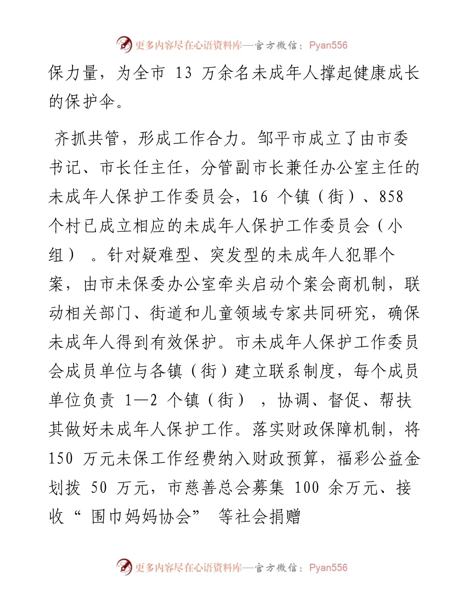 .05.17山东省邹平市委书记吕明涛：山东省邹平市融合聚力同心呵护未成年人健康成长.docx_第2页