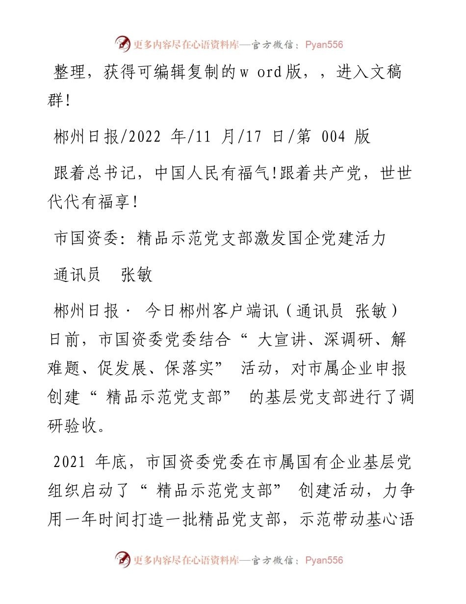 .11.17通讯员张敏：市国资委：精品示范党支部激发国企党建活力.docx_第1页