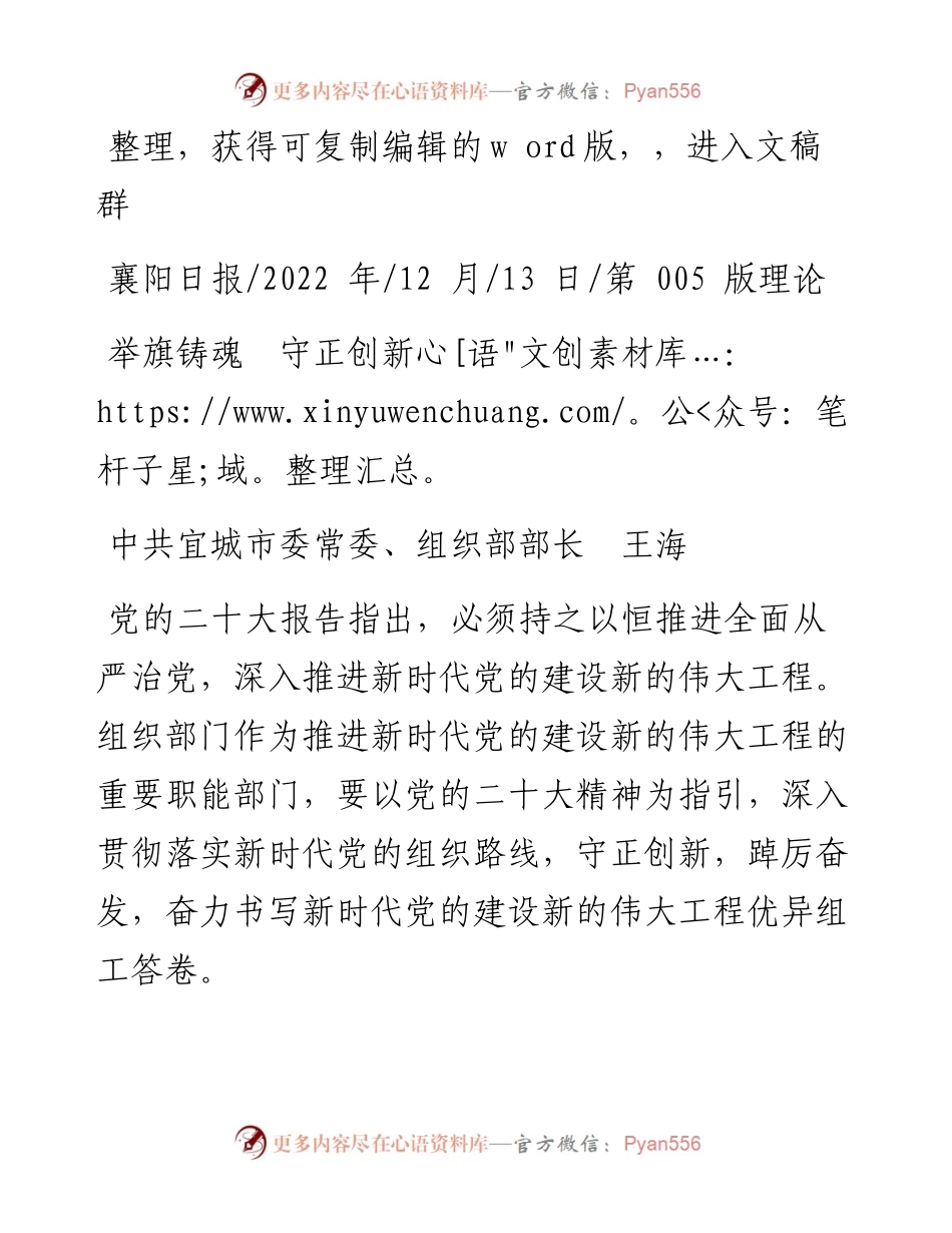 .12.13中共宜城市委常委、组织部部长王海：举旗铸魂守正创新.docx_第1页