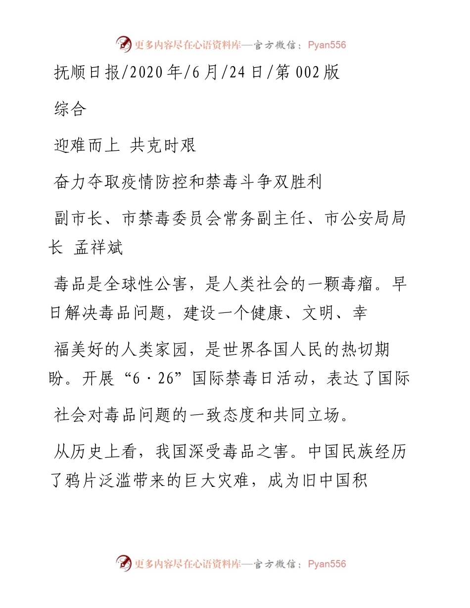 .06.24副市长、市禁毒委员会常务副主任、市公安局局长孟祥斌：奋力夺取疫情防控和禁毒斗争双胜利.docx_第1页