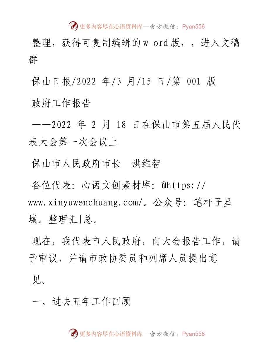 .03.15保山市人民政府市长洪维智：政府工作报告.docx_第1页