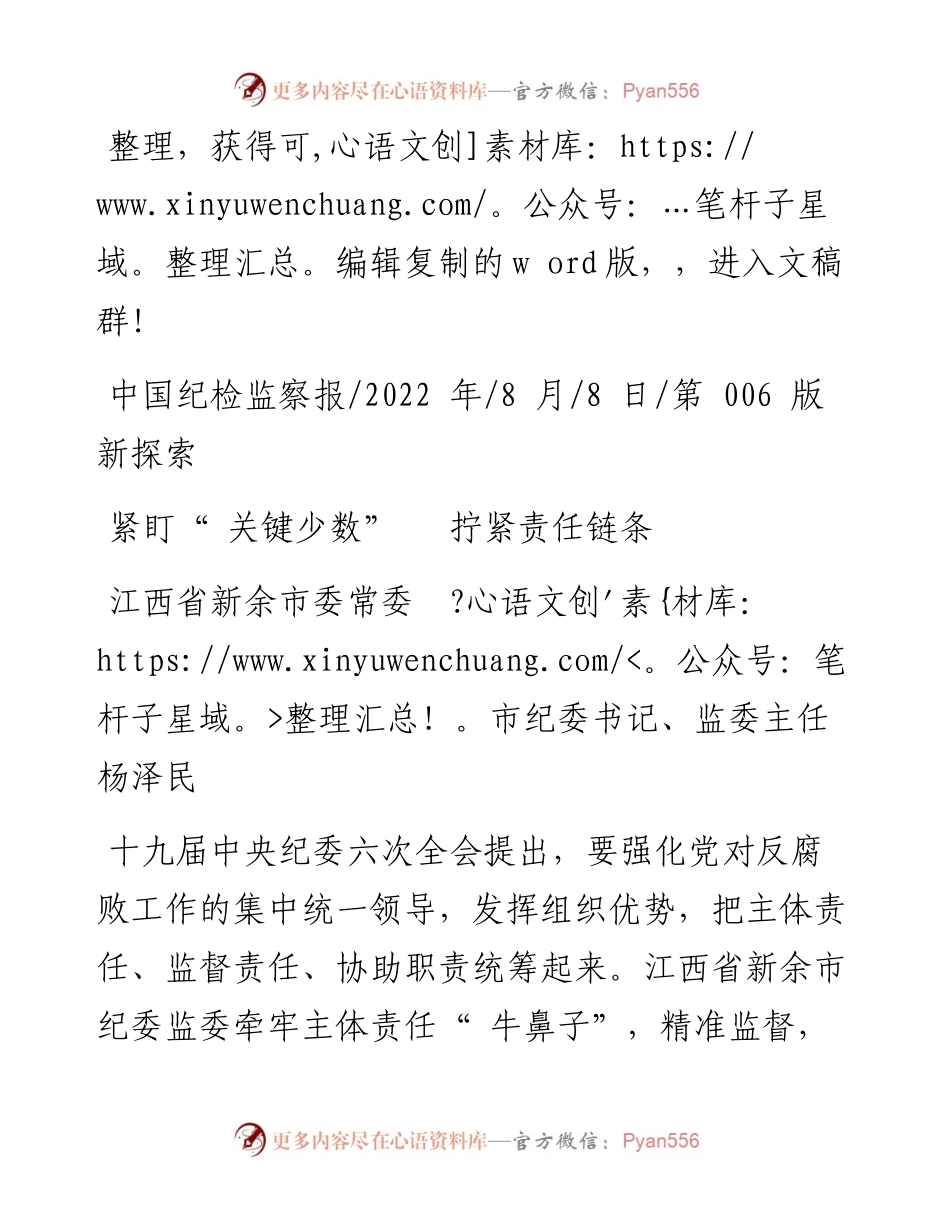 .08.08江西省新余市委常委市纪委书记、监委主任杨泽民：紧盯关键少数拧紧责任链条.docx_第1页
