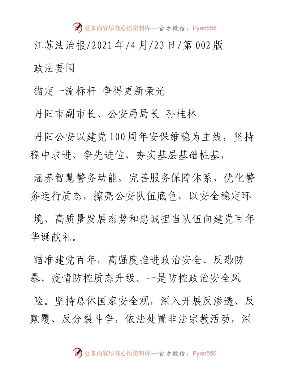 .04.23丹阳市副市长、公安局局长孙桂林：锚定一流标杆争得更新荣光.docx_第1页