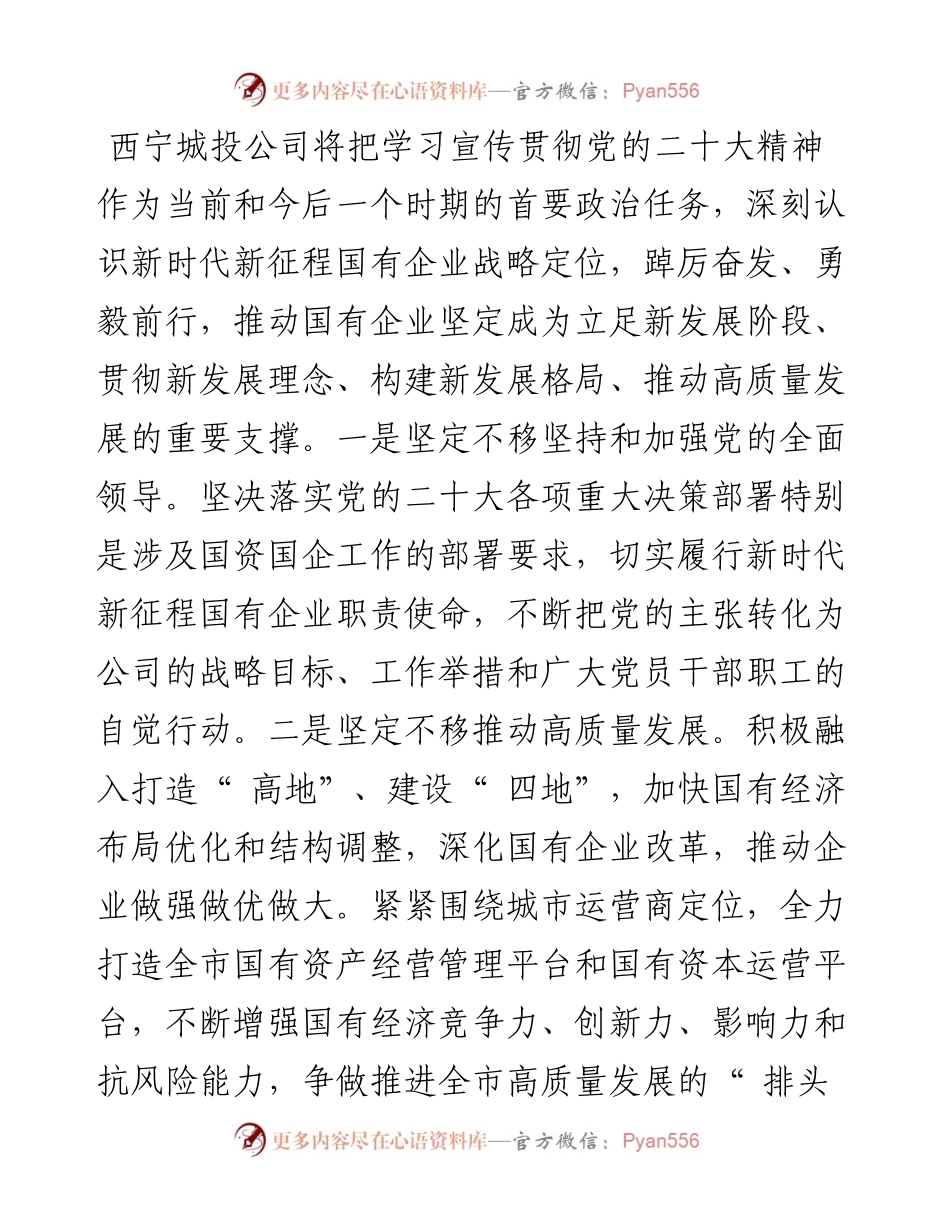.11.09西宁城市投资管理有限公司党委书记、董事长张定申记者小蕊：坚定不移推进国有企业高质量发展.docx_第2页
