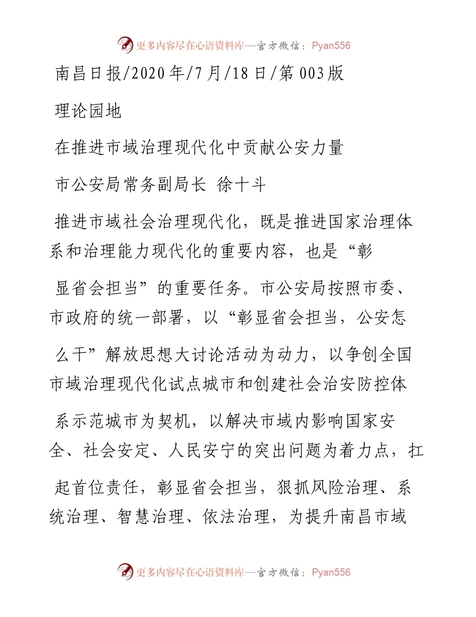 .07.18市公安局常务副局长徐十斗：在推进市域治理现代化中贡献公安力量.docx_第1页