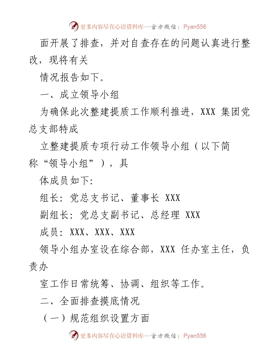 [报告] 党建工作 - XX市XX集团基层党组织整建提质专项行动报告.docx_第2页