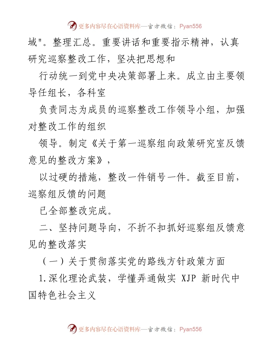 [报告] 政策研究室 - 巡察整改进展情况报告.docx_第2页