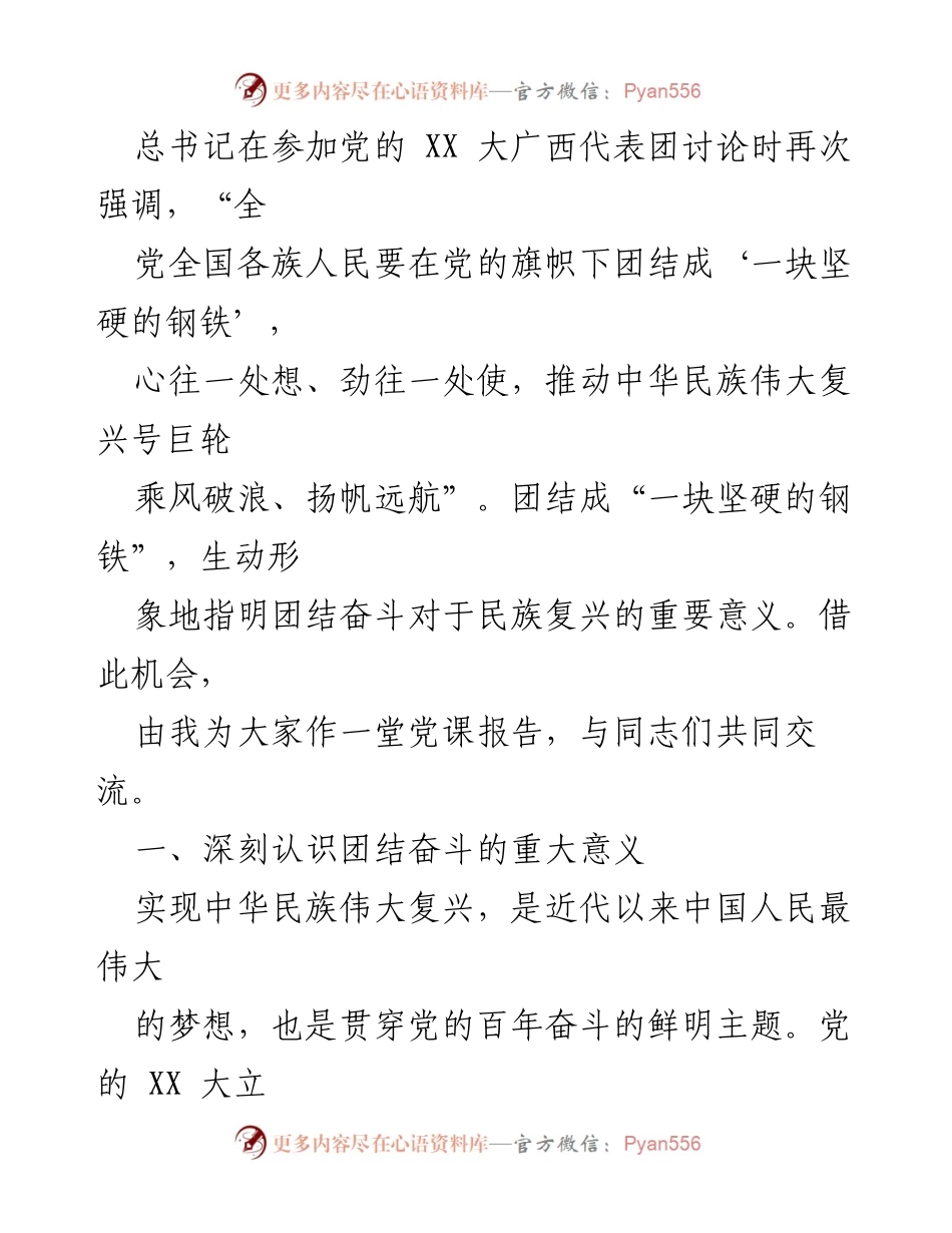 [党课] 学习贯彻党的 XX 大精神 - 深刻认识团结奋斗的重要意义.docx_第2页
