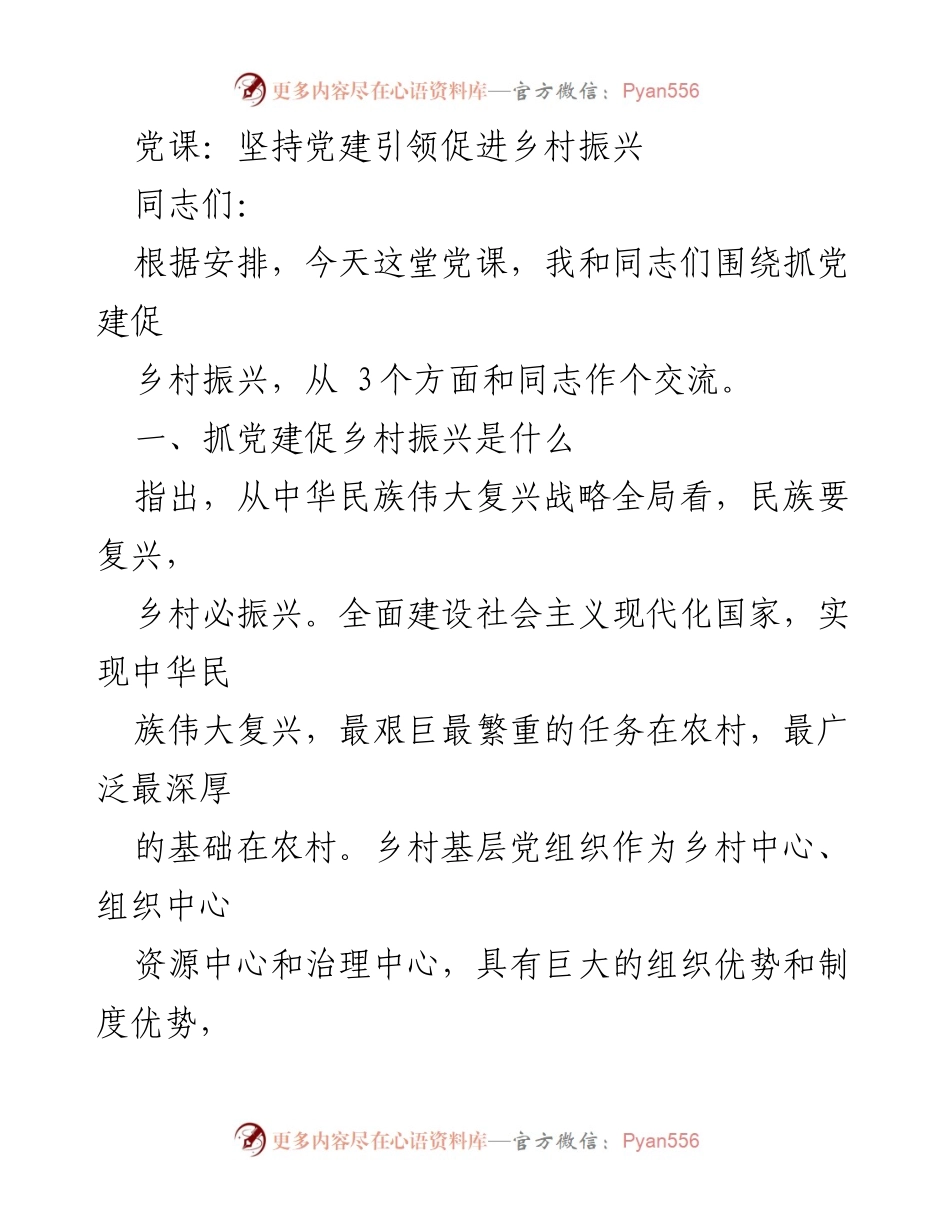 [党课] 党建与乡村振兴 - 抓党建促乡村振兴的重要性与实践路径.docx_第1页