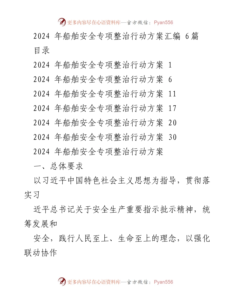 [调研报告] 船舶安全整治 - 2024年船舶安全专项整治行动方案汇编.docx_第1页