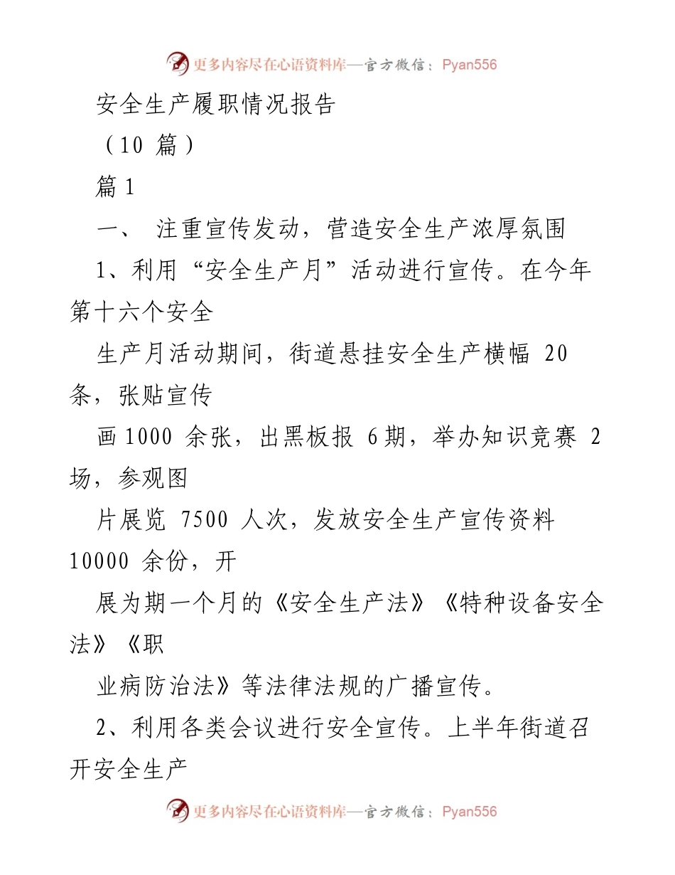 [报告] 安全生产会议 - 安全生产履职情况及提升措施报告.docx_第1页