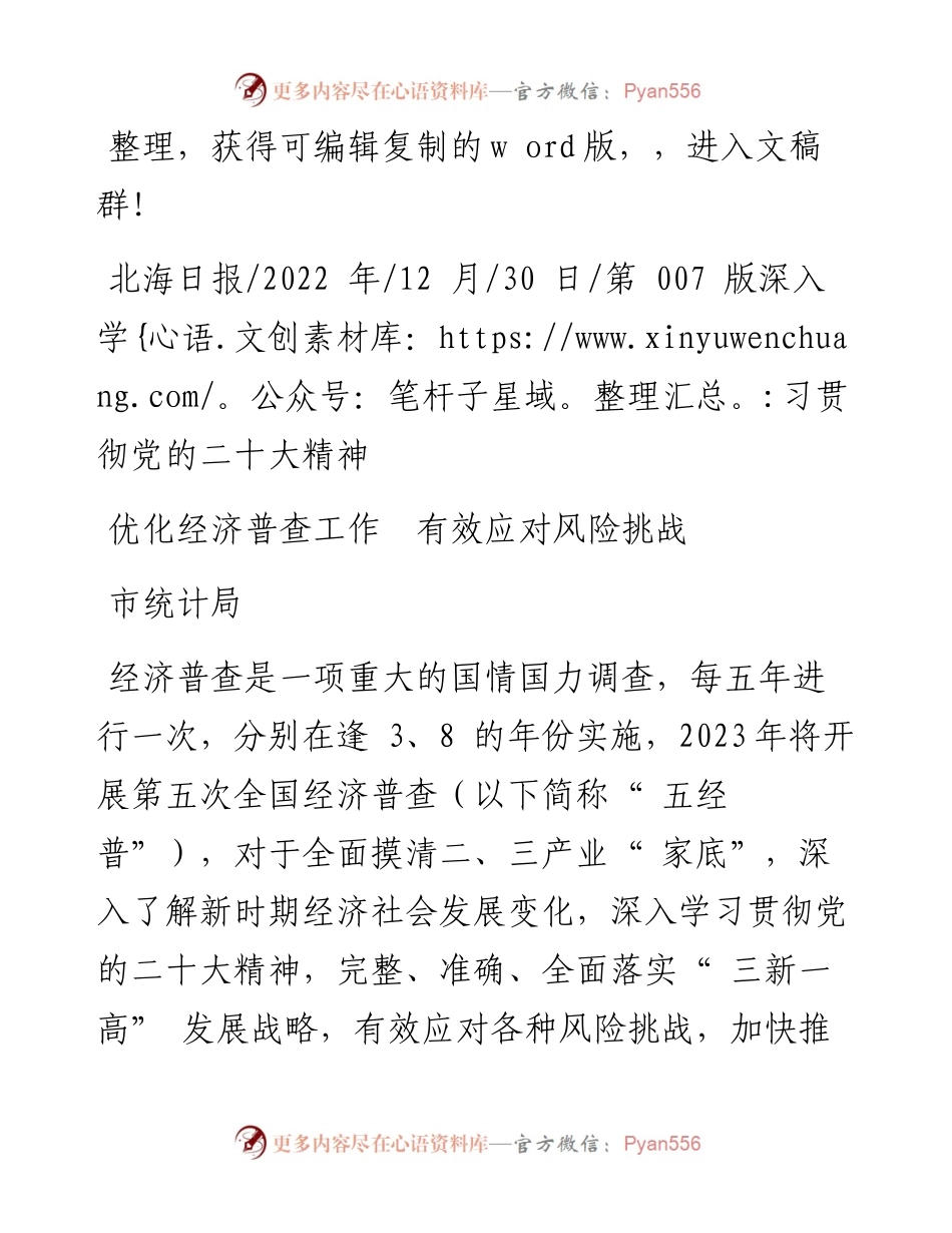 .12.30市统计局：优化经济普查工作有效应对风险挑战.docx_第1页
