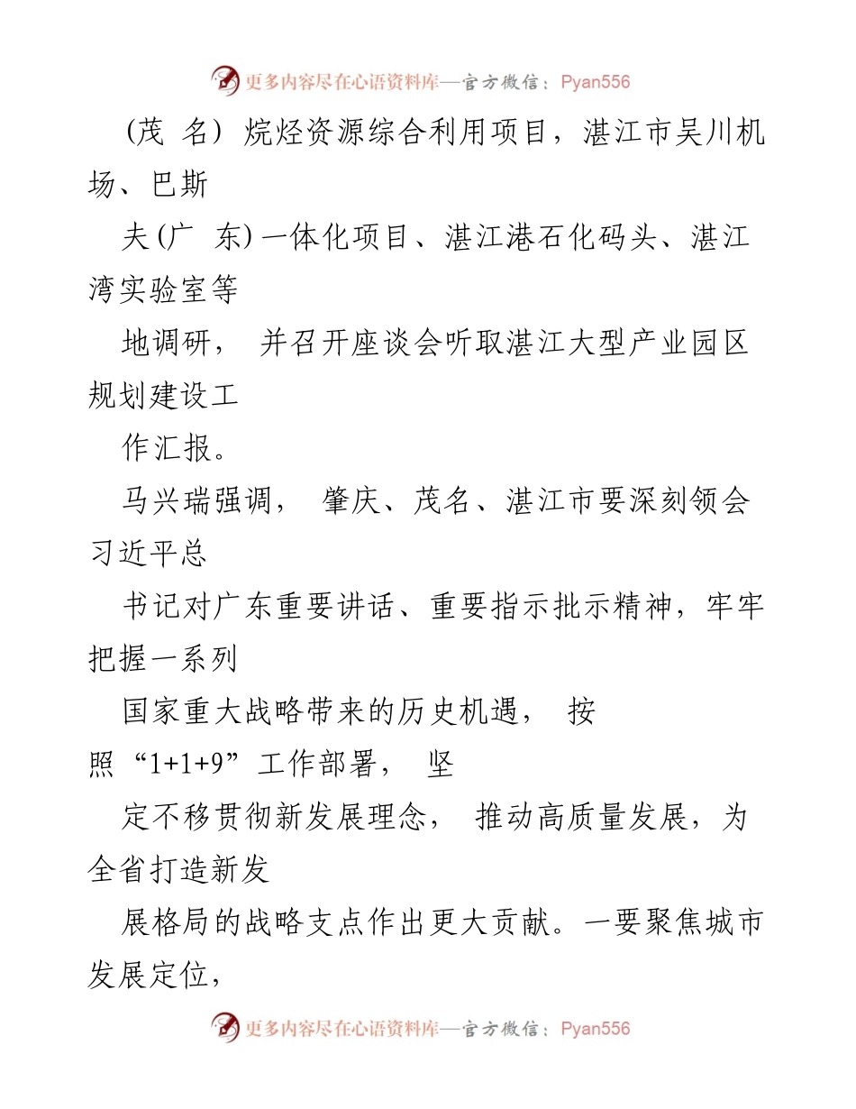 [调研报告] 广东省调研 - 马兴瑞调研肇庆、茂名、湛江推动区域发展与高质量发展措施.docx_第2页