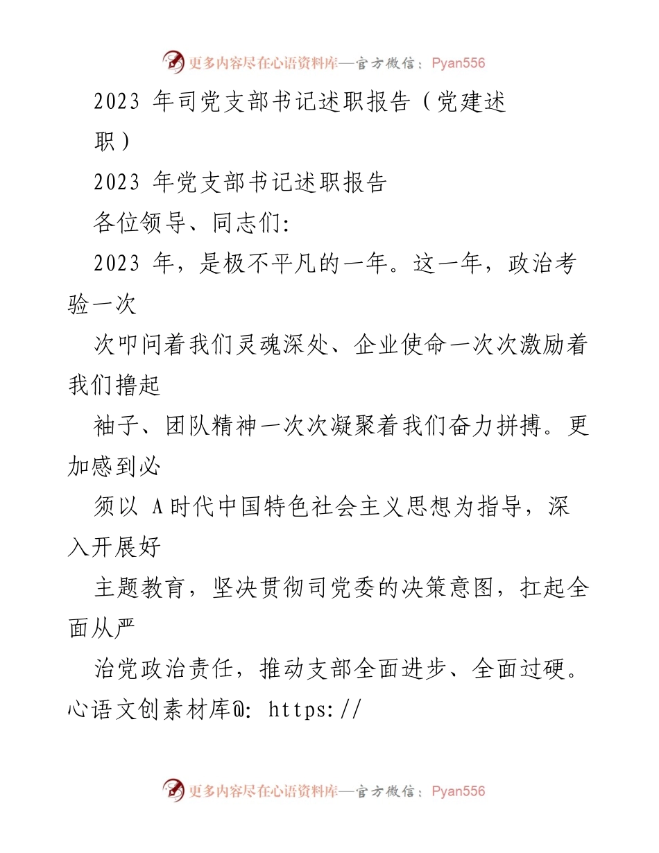 [党建述职] 2023年党支部书记述职报告 - 2023年党建工作总结与思考.docx_第1页