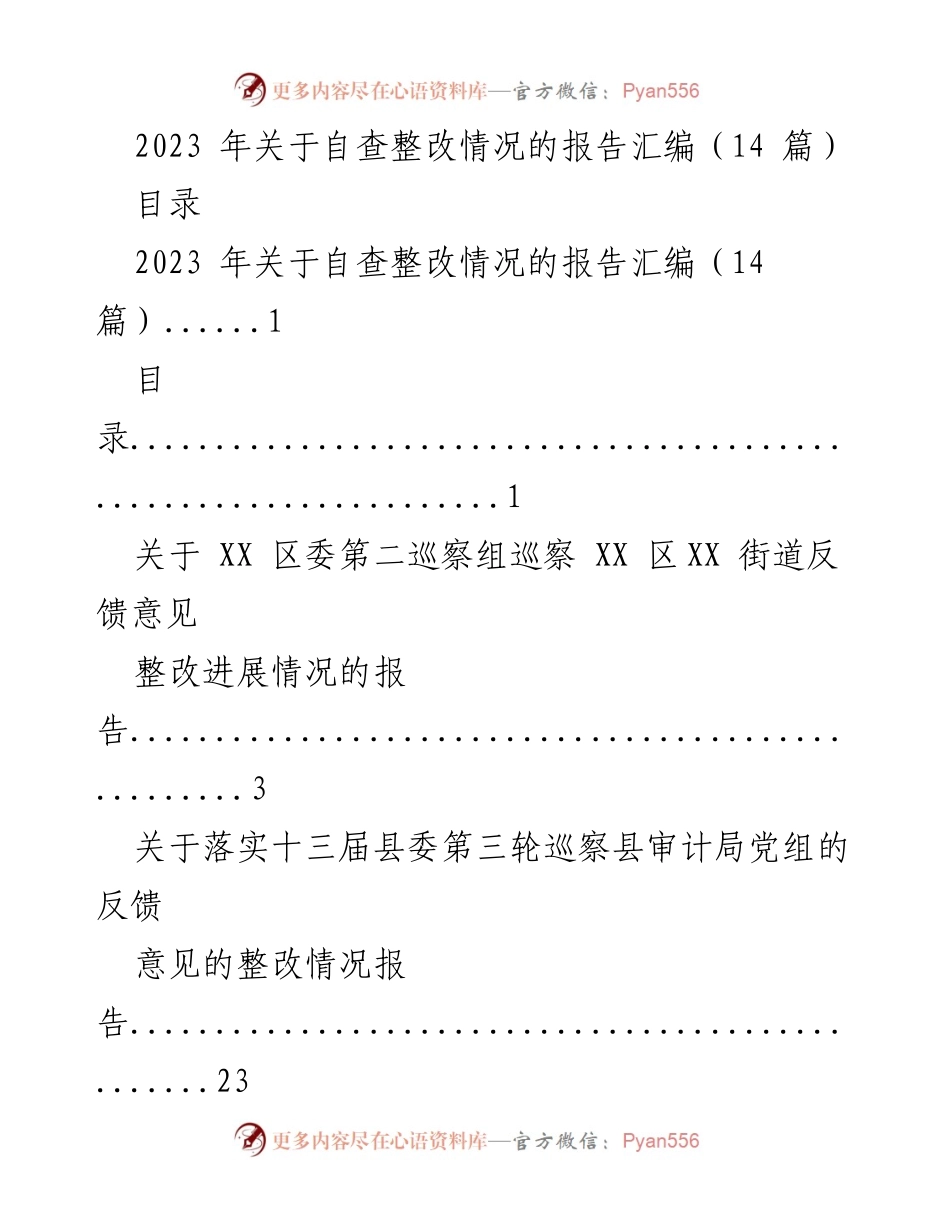 [报告] 自查整改 - 2023年自查整改情况报告汇编.docx_第1页