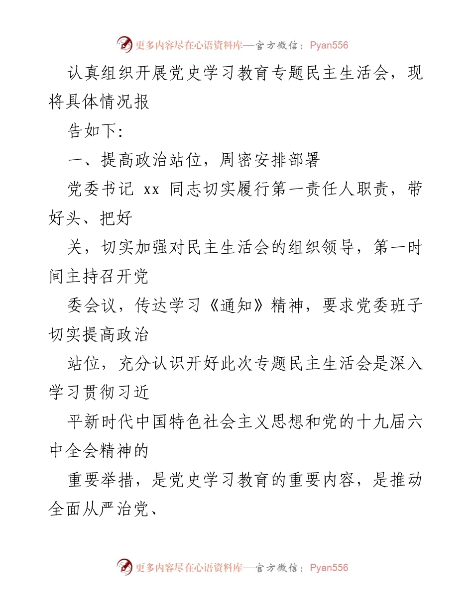 [报告] 党委班子 - 党史学习教育民主生活会召开情况报告.docx_第2页