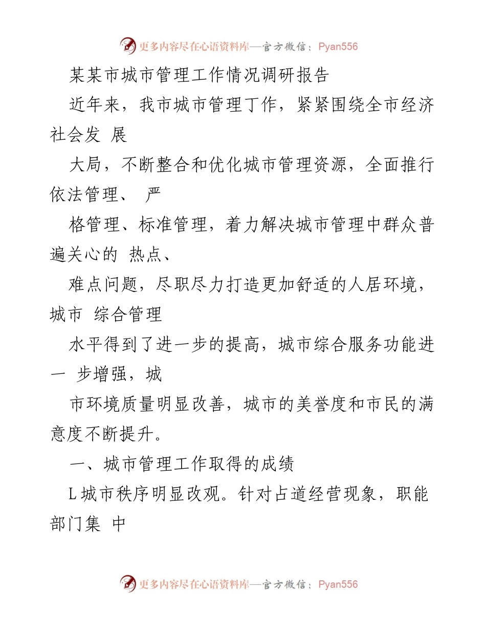 [调研报告] 城市管理 - 某某市城市管理工作调研与成效分析.docx_第1页