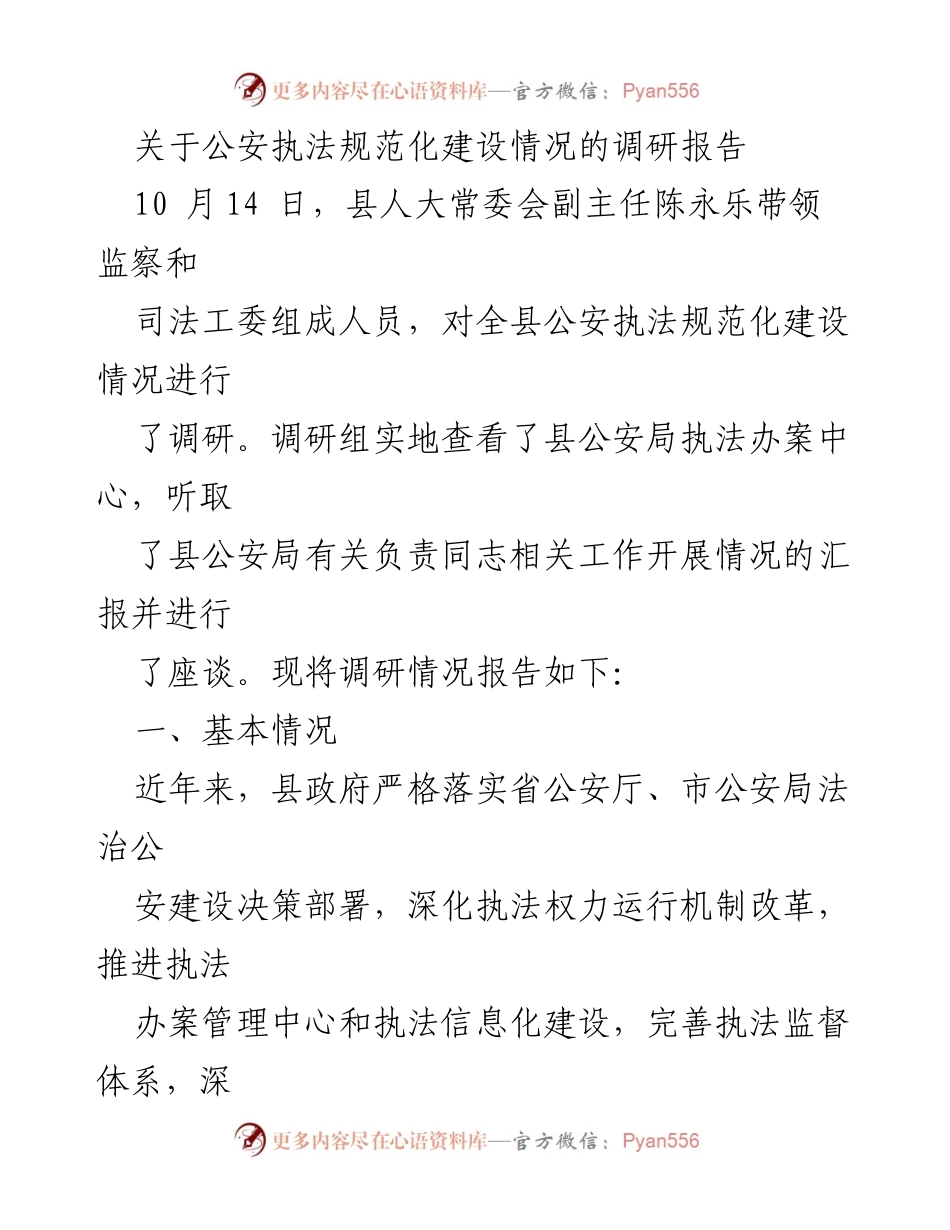 [调研报告] 公安执法 - 公安执法规范化建设调研情况报告.docx_第1页