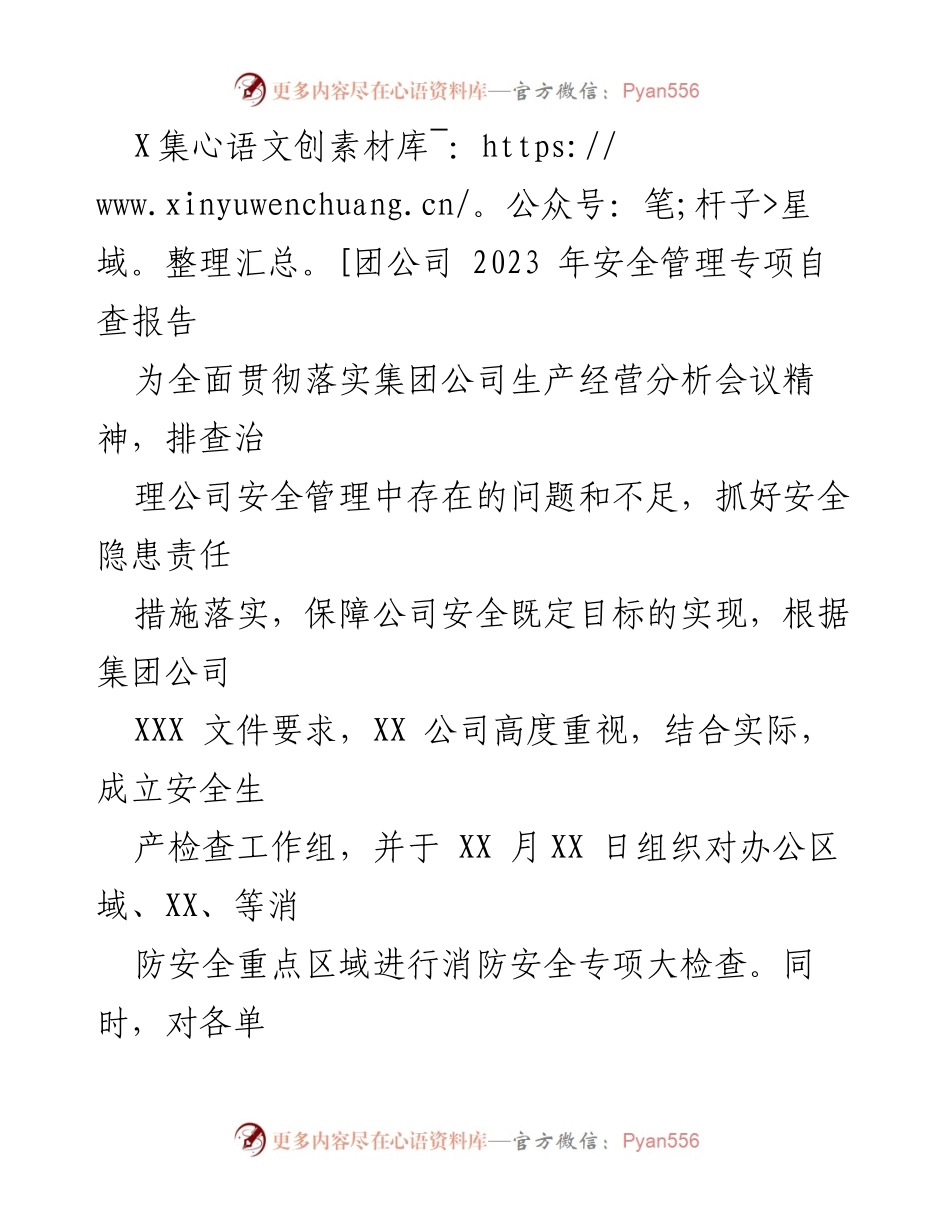 [调研报告] 安全管理专项自查 - 2023年X集团公司安全管理自查总结报告.docx_第1页