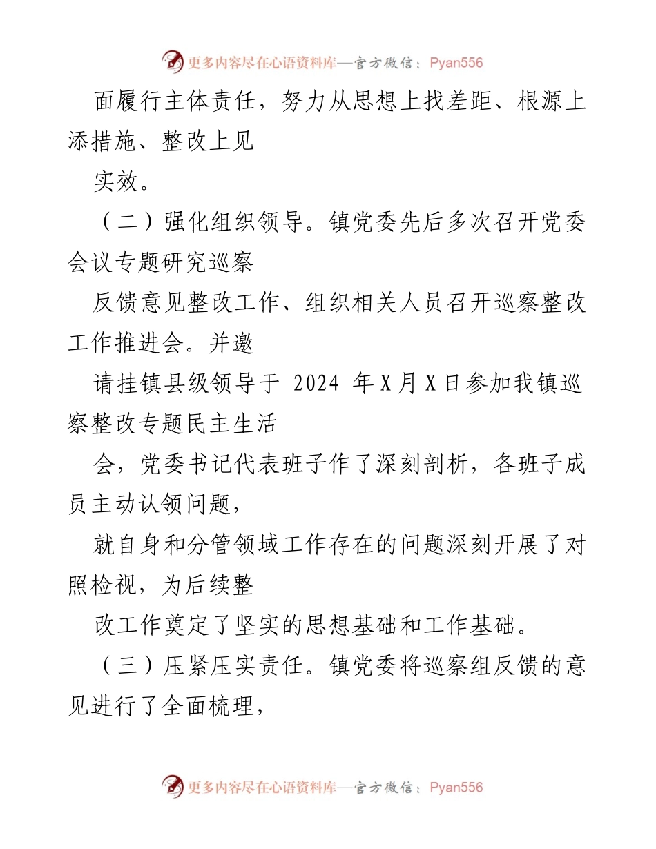 [报告] 巡察整改 - X镇巡察反馈意见整改进展情况报告.docx_第2页