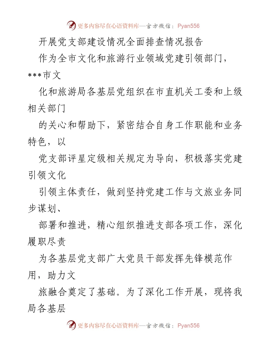 [调研报告] 党建工作 - 全面排查党支部建设情况报告.docx_第1页