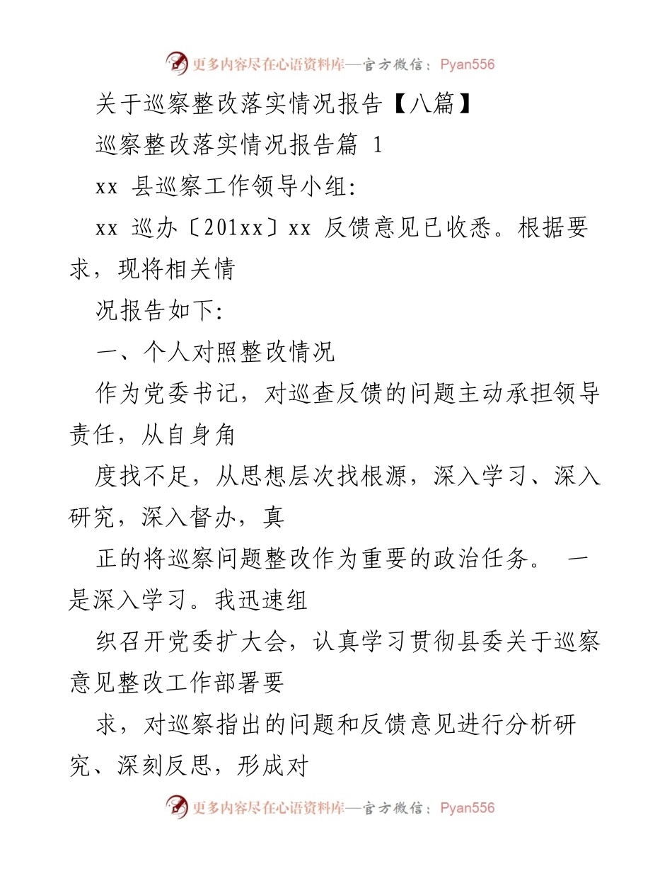 [报告] 巡察整改 - 巡察整改落实情况报告.docx_第1页