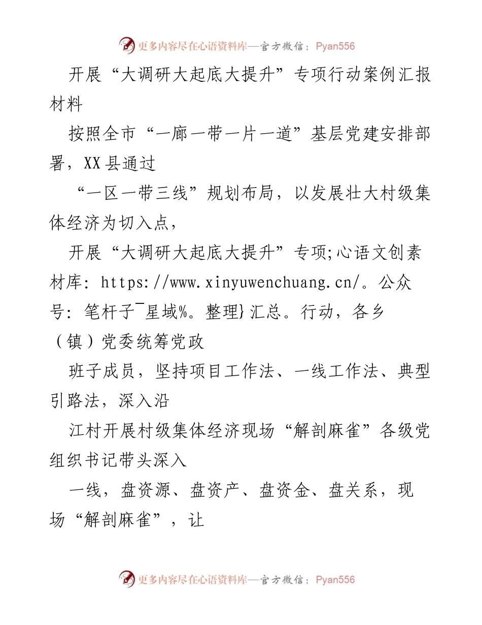 [案例汇报] 专项行动 - XX县“大调研大起底大提升”行动案例汇报材料.docx_第1页