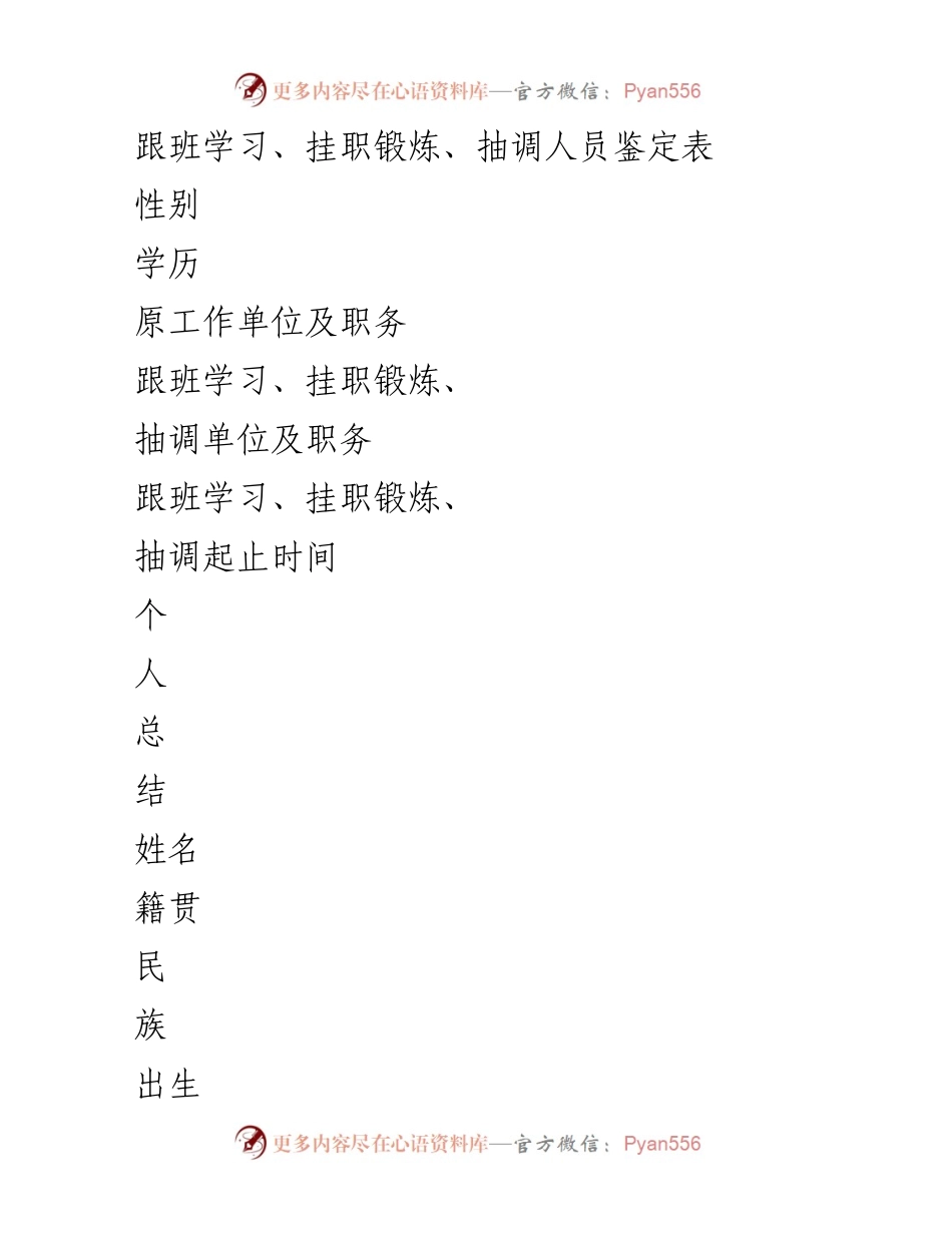 [表格] 人员管理 - 跟班学习与挂职锻炼人员鉴定表.docx_第1页